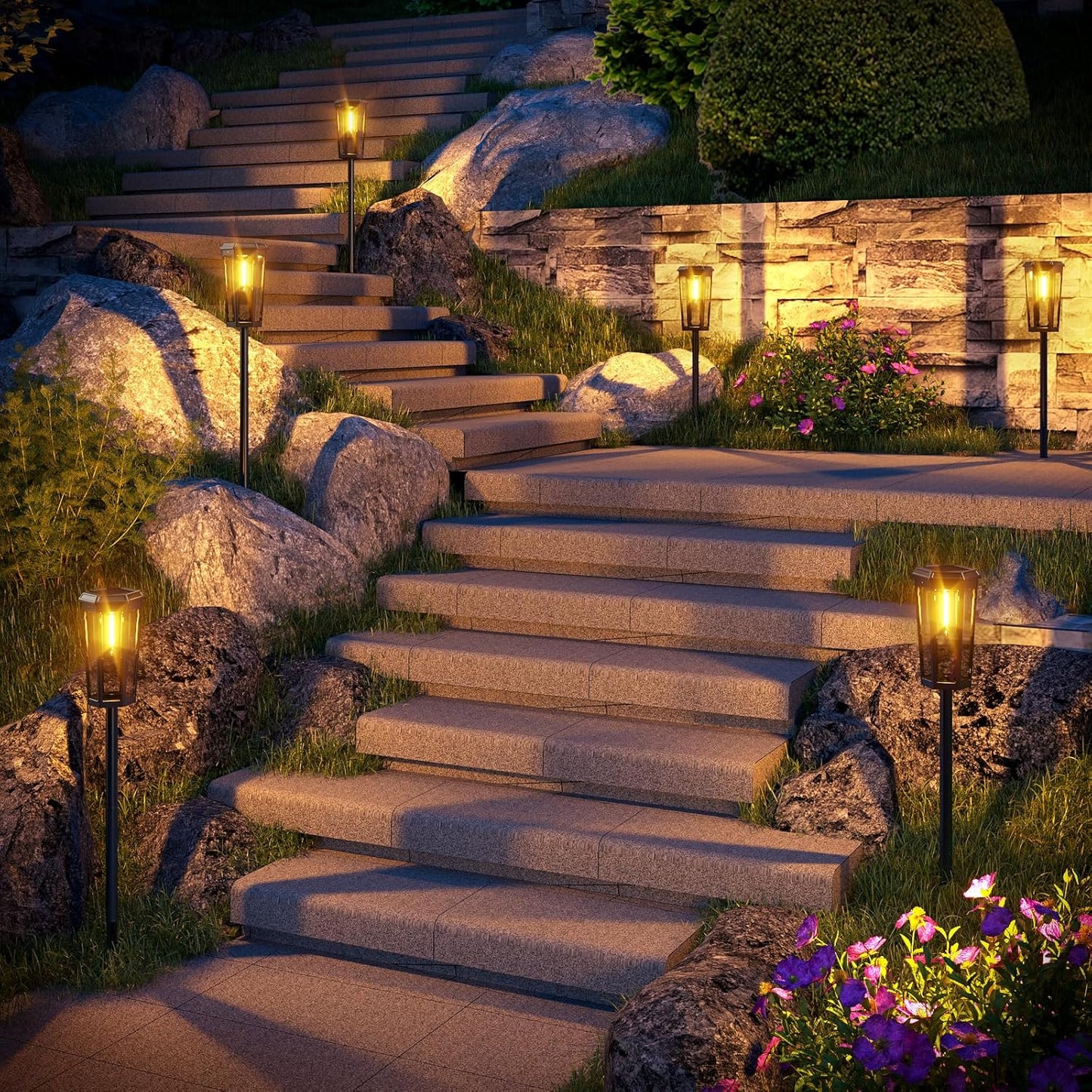 KINKAI Solar Pathway Lights Outdoor - 6 Pack Solar Garden Lights Driveway Light Landscape Lighting for Outside Walkway Patio Sidewalk Yard (Warm Light)