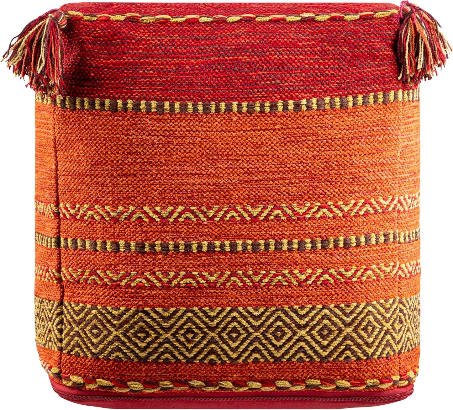 Mark&Day Pouf Ottoman, Hinterbruhl Global Burnt Orange Cube Pouf Foot Rest for Living Room, Bedroom and Boho Home Decor (18"x18"x18")