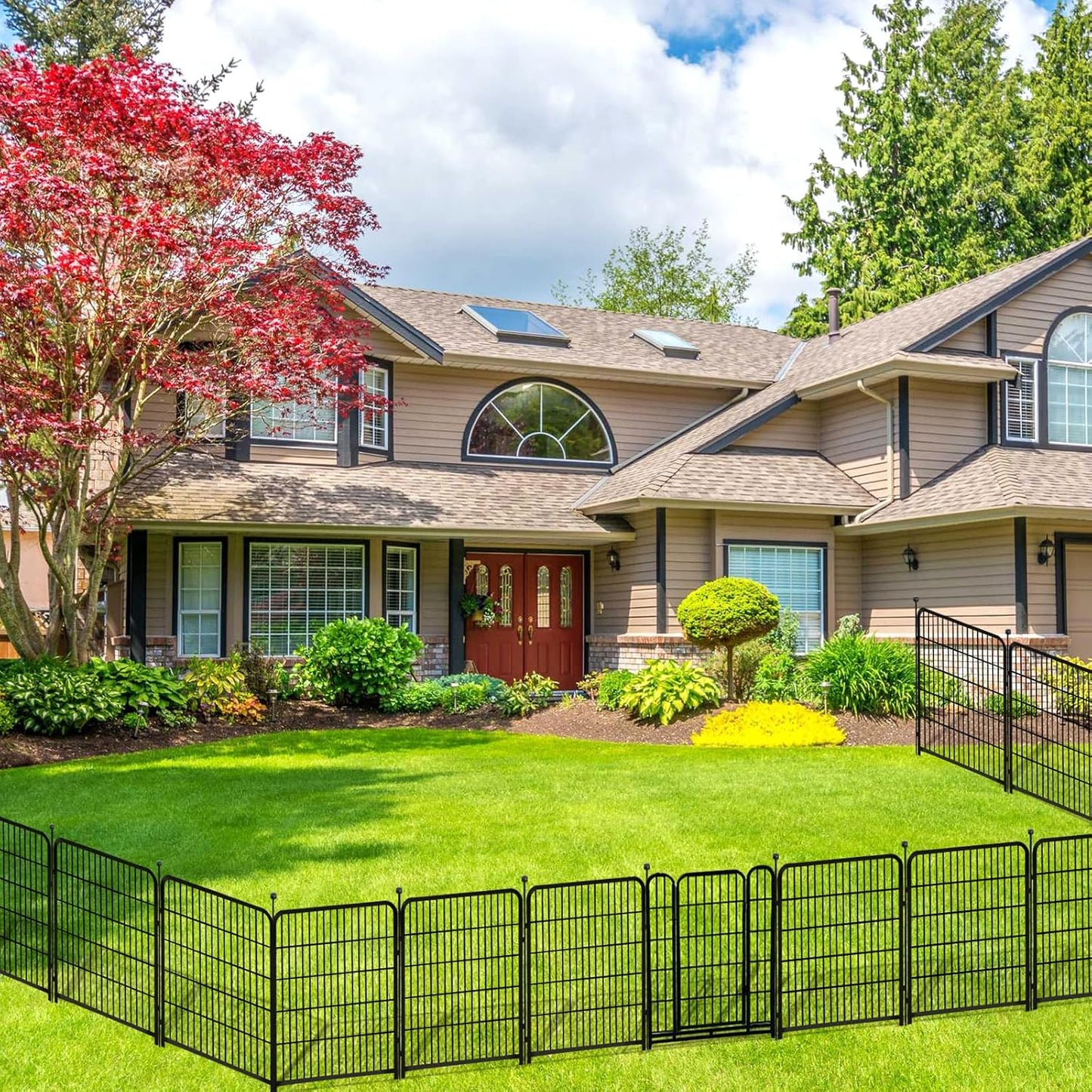 Garden Fence with Gate 32 in(H)×26.6 Ft(L) 12 Panels, Heavy Duty Iron Animal Barrier Fence for Yard, Suitable for Indoor Pet Fence Or Outdoor Dog Fencing