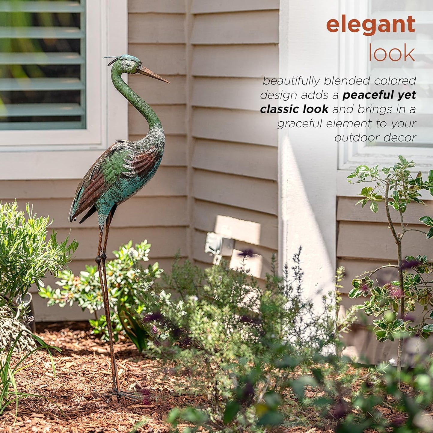 Alpine Corporation 40" Tall Outdoor Rustic Metal Crane Statue Yard Art Decoration