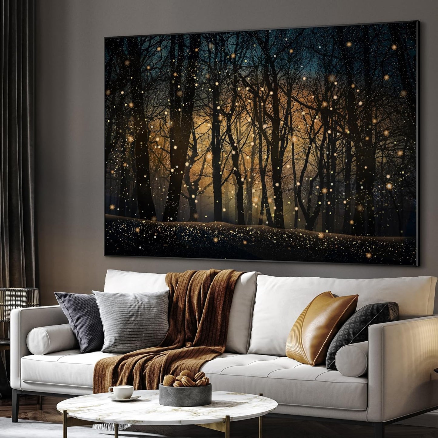 SIGNWIN 60"x72" Extra Large Framed Wall Art Magical Firefly Night Forest, Enchanted Woodland Scene for Home Living Room Bedroom Decor (Frame Assembly Required)