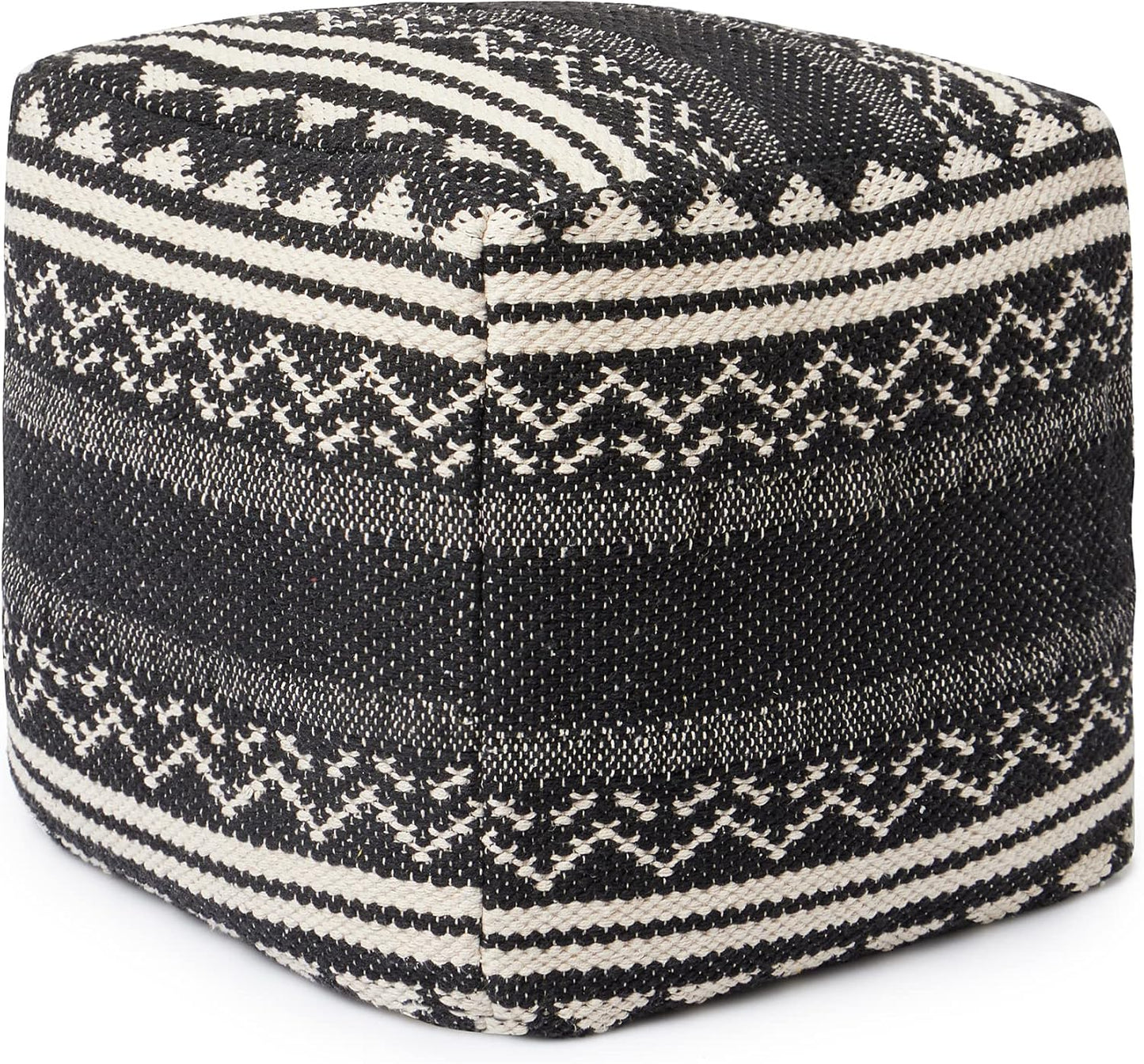 REDEARTH · Tufted Pouf Ottoman with Filler Textured Storage Cube Bean Bag Pouffe Footrest for Living Room, Bedroom, Nursery, Kidsroom; 100% Cotton (17.5"X17.5"X17.5", Ziggurat Obsession Black)