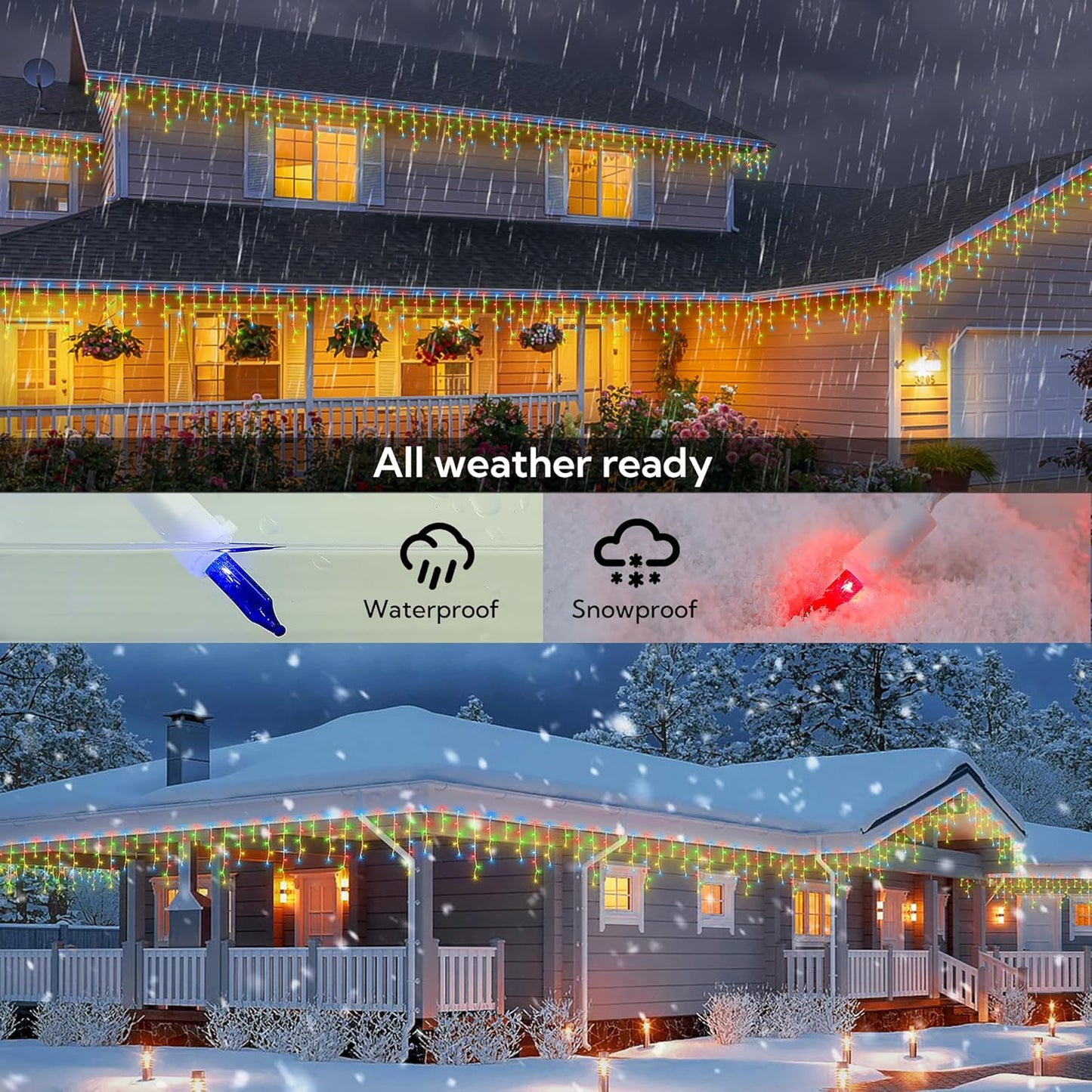 Icicle Christmas Lights Outdoor,23FT 200 Count Multicolor Icicle Lights Indoor with White Wire,Waterproof Connectable Icicle String Light for Holiday Home Garden Window Party Wedding Decor