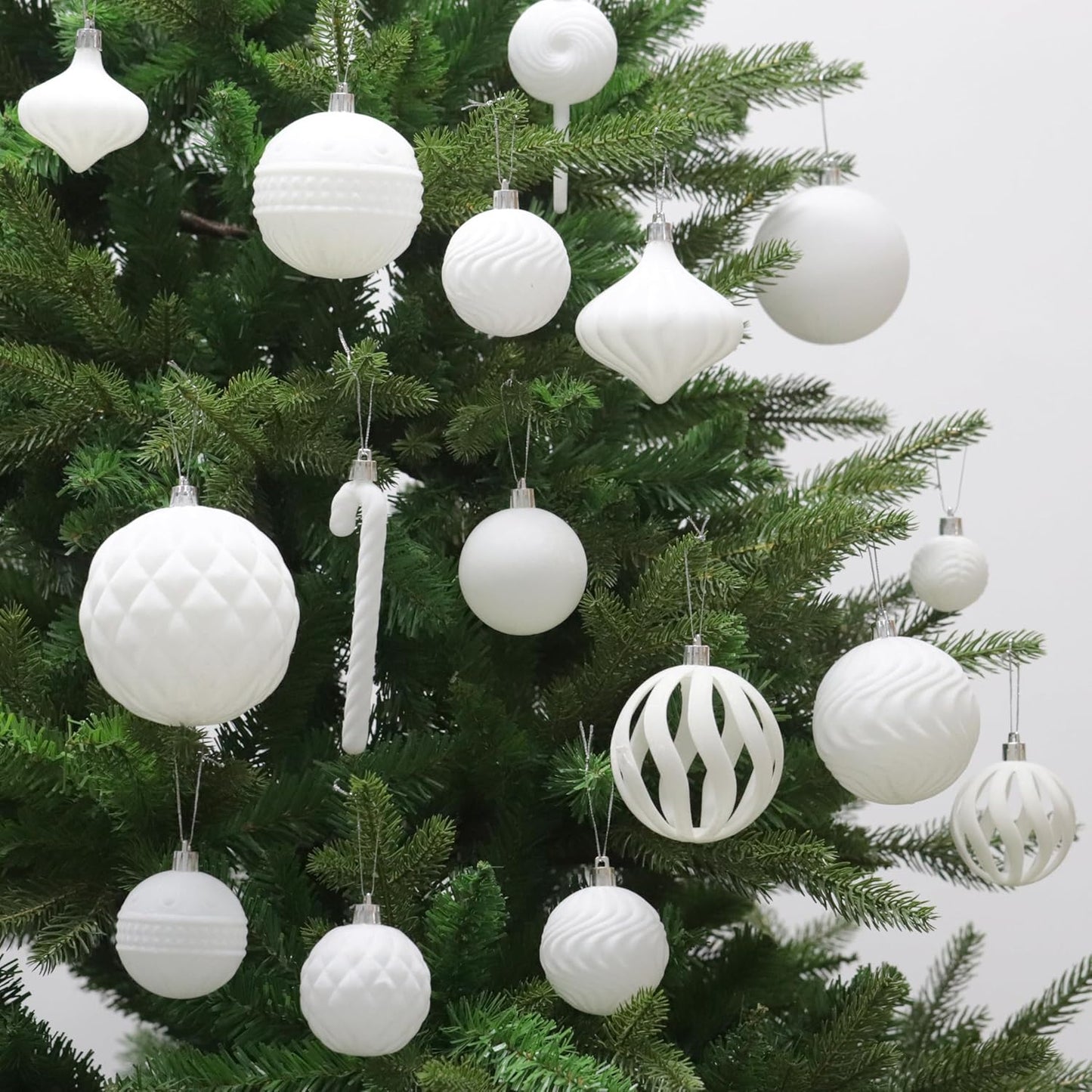 Senjie 63pcs Velvet Christmas Balls Bulk Flocked Christmas Tree Ball Ornaments Plastic Balls Xmas Hanging Ornaments Christmas Tree Decor Cream