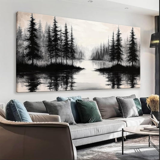 QSQ Canvas Art Wall Decor Print Modern Landscape Wall Art For Bedroom Modern Office Home Wall Decorations Forest River Landscape Paintings Pictures Artwork Aesthetic 20 X 40 In