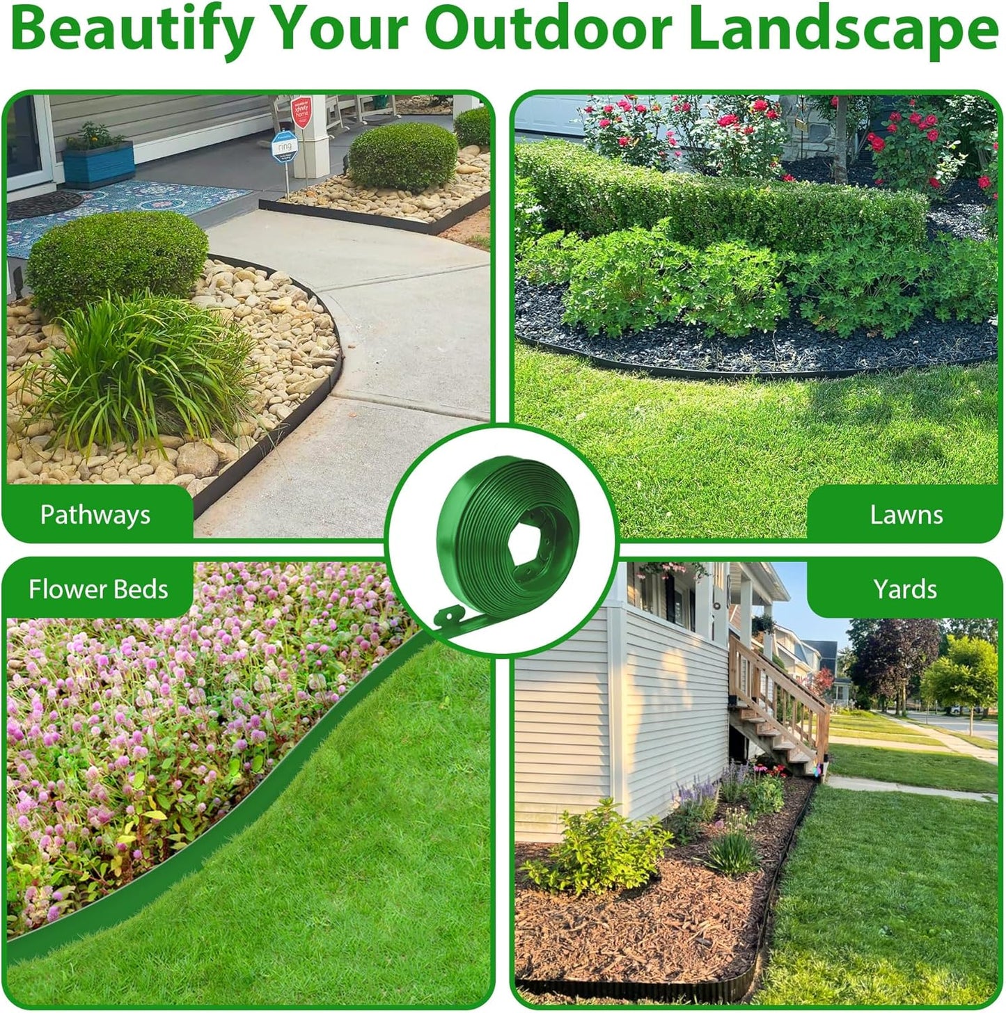 Landscape Edging Border 100 FT 2 Inch Tall with 180 Spikes, Plastic Edging for Landscaping, Garden Edging Border, Flower Bed, Paver and Lawn Edging Border, Green