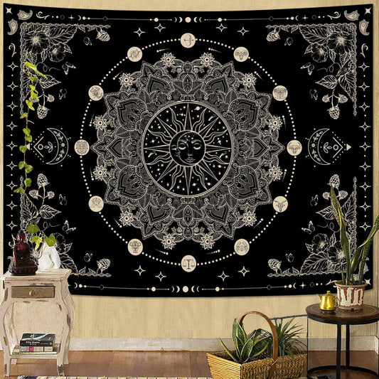Lunerfex Sun and Moon Mandala Tapestry Boho Tapestry for Bedroom Black and White Tapestries Wall Hanging Living Room Wall Art and Home Decor 44x60