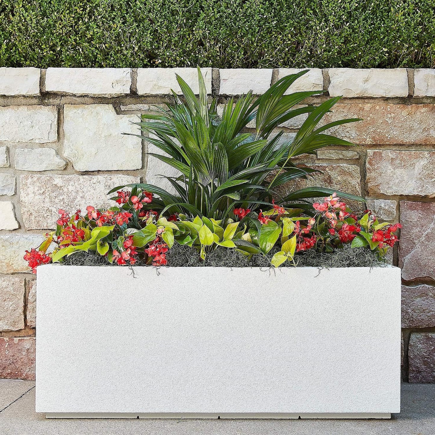 PolyStone Milan Tall Modern Outdoor/Indoor Rectangular Trough Planter, 46" L X 17" W X 19" H, Lightweight, Heavy Duty, Weather Resistant, Polymer Finish, Commercial and Residential (White)