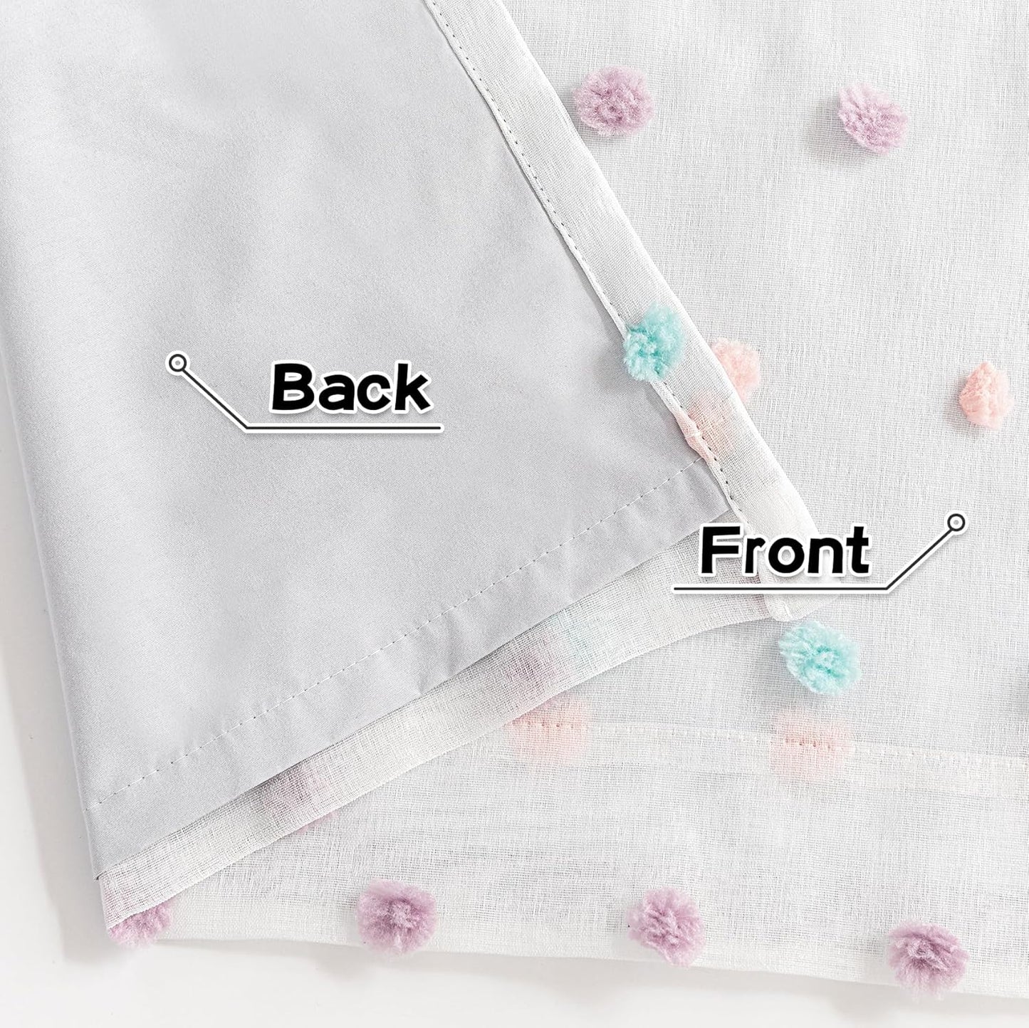 MYSKY HOME Total Blackout Curtains for Kids Bedroom 84 Inch Long 100% Light Blocking Curtains for Living Room 2 Panels Room Darkening Grommet Double Layer Drapes with Rainbow Pom Pom Sheer 52W x 84L