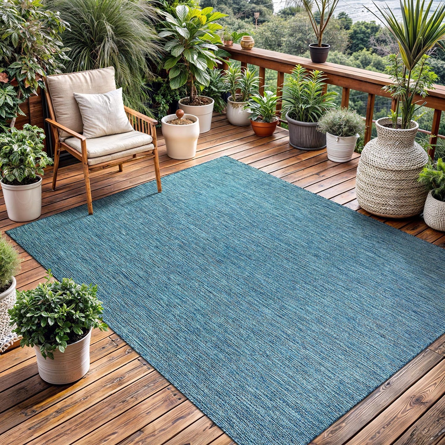 Washable Indoor Outdoor Rug 9x12 Weather Resistant Area Rugs Modern Solid for Porch Deck Balcony Backyard Patio Outside Carpet (9 X 12 Aqua Blue)