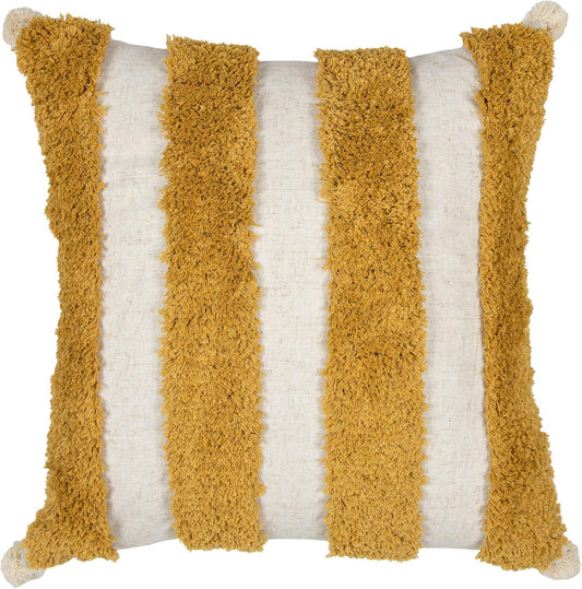 Boho Pillow Covers 18X18 Inch Boho Tufted Linen Throw Pillow Covers Decorative Pompoms Cushion Cover Farmhouse Pillow Case for Couch Sofa Bed Living Room Bedroom,Mustard Yellow