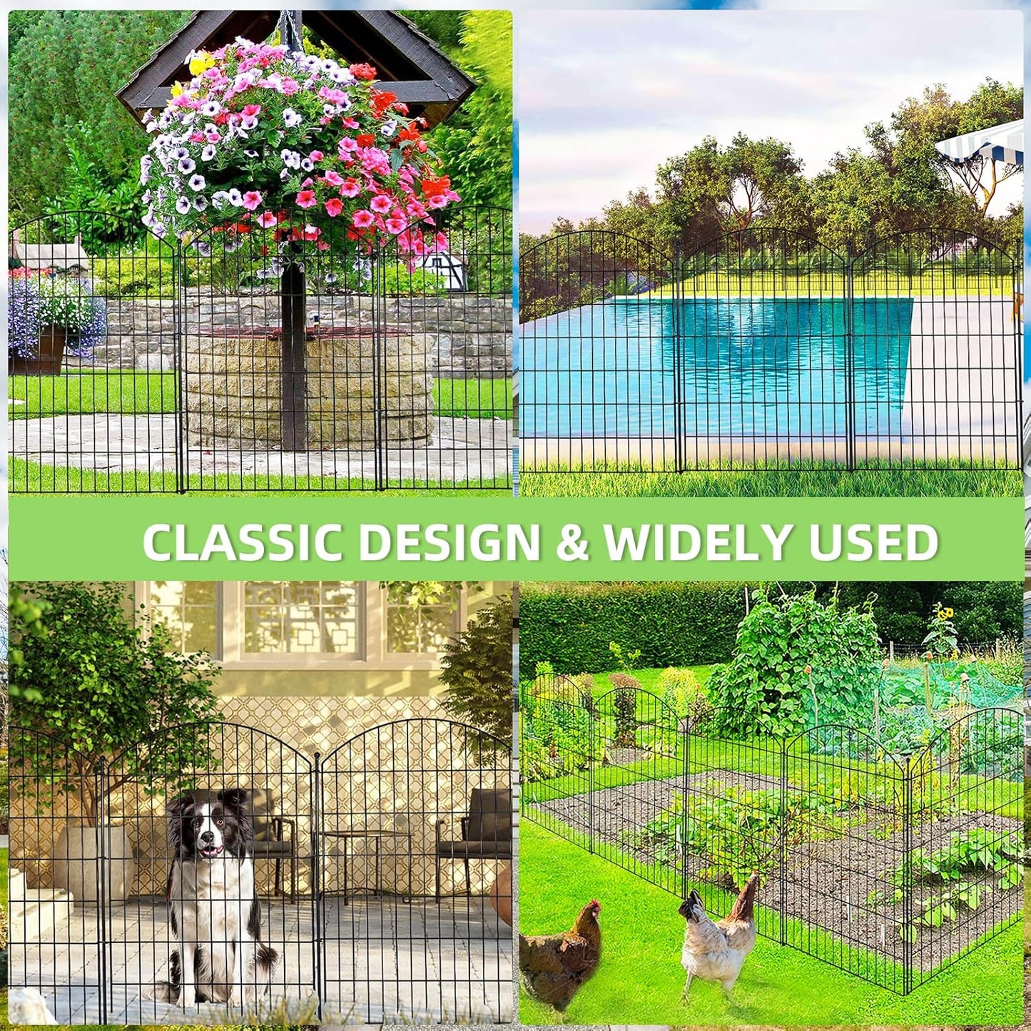 Decorative Garden Fence 40in (H) x12ft (L), 5 Pack No Dig Fence Animal Barrier for Dog with Lock, Arched Flower Bed Edging, Wire Border Panel Fencing for Yard Patio Outdoor Decor