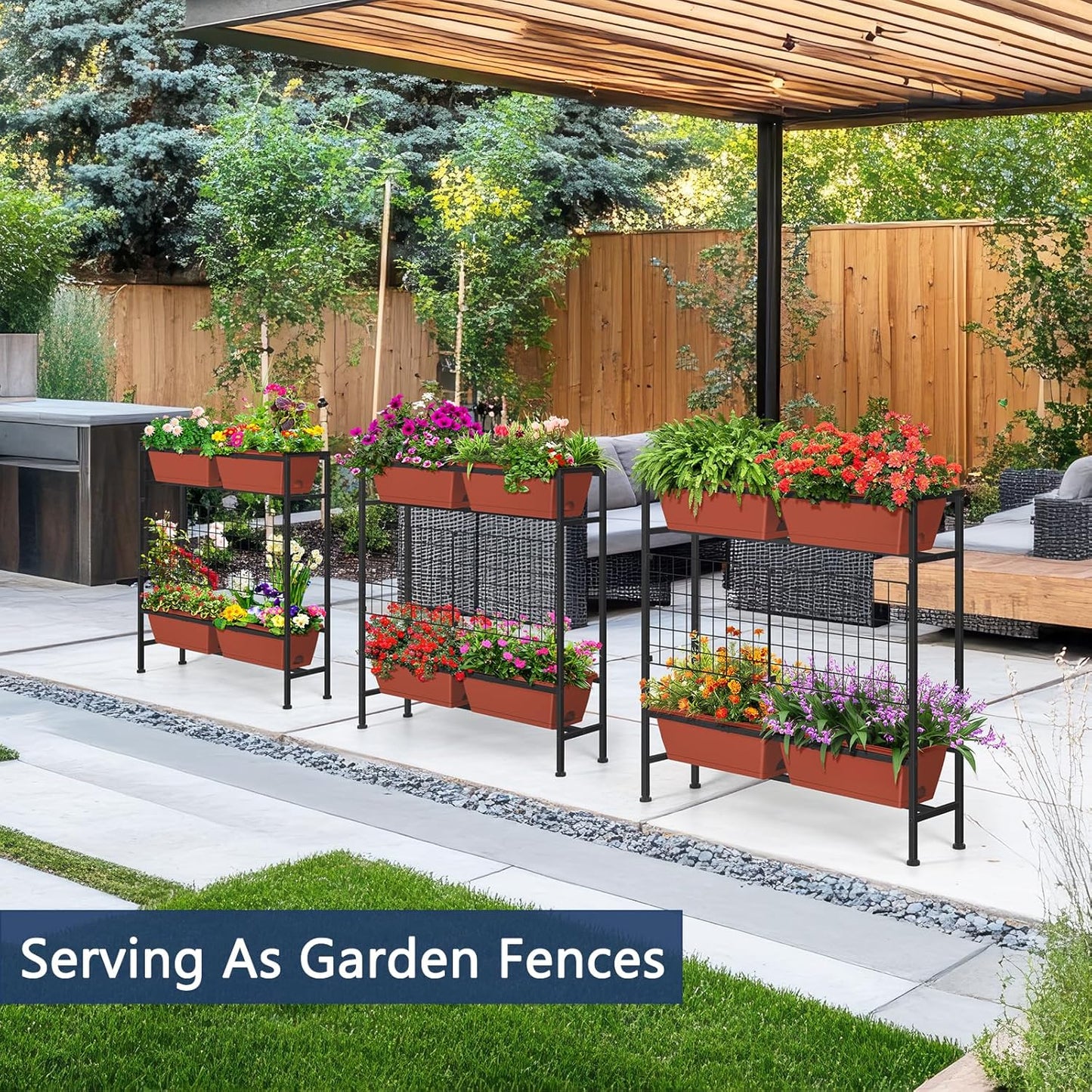 Raised Garden Beds Outdoor Elevated Planter Boxes with Trellis Herb Garden Planter Outdoor Raised Flower Boxes with Legs for Vegetable Patio Balcony Porch, Brick Red