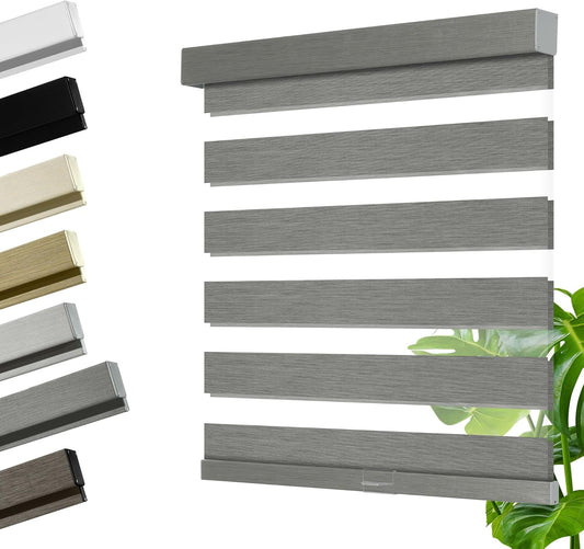 Cordless Zebra Blinds for Windows, Blackout Interior Blinds,Easy to Install,UV Protection,for Offices and Home,Custom Roller Shades, Mousse Grey,71" W x 56" H