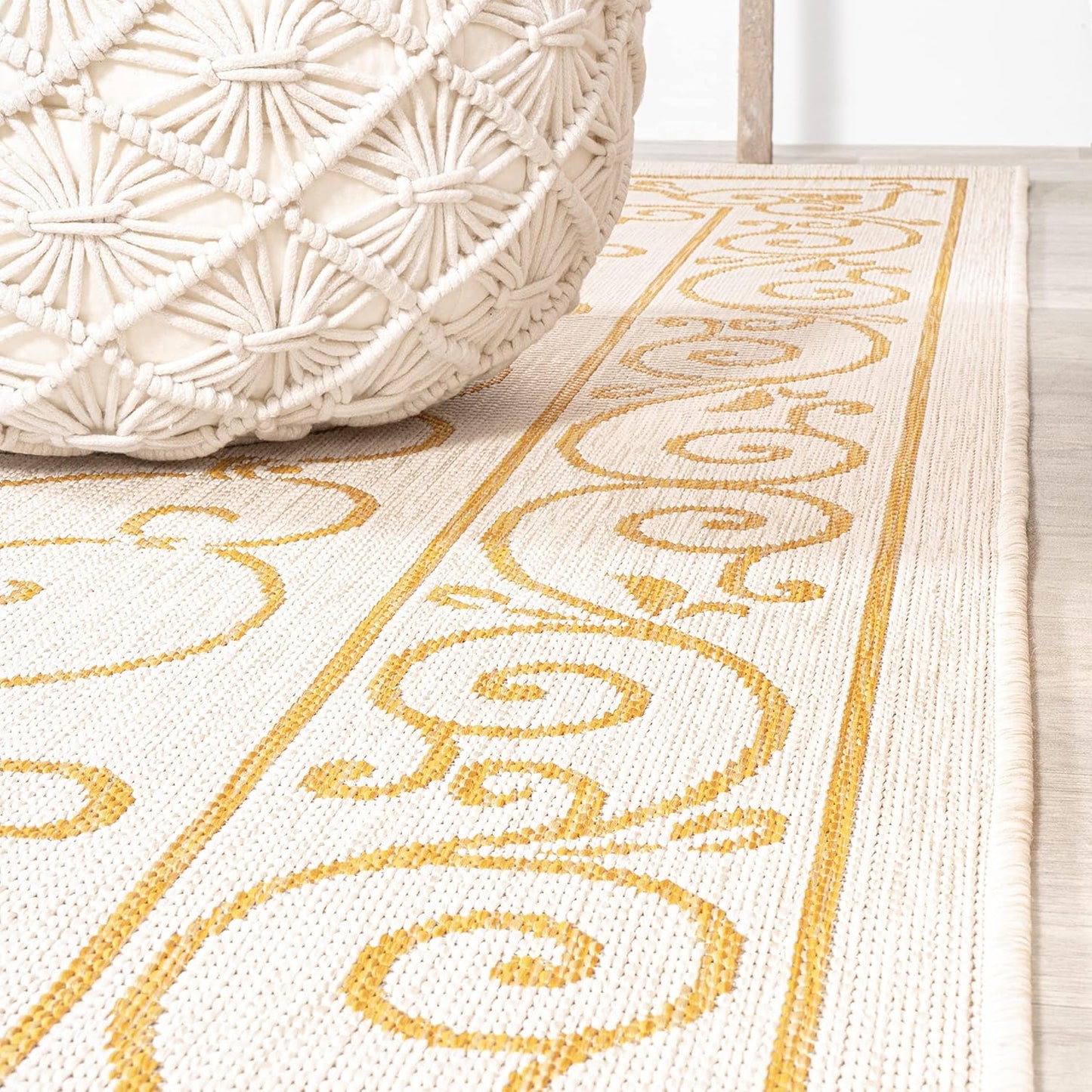 JONATHAN Y Vintage Filigree Indoor Outdoor Runner Rug 2X10 Cream/Yellow, Charleston Textured Weave for Backyard, Patio, Porch, Easy-Cleaning, High Traffic, Pet-Friendly, Non-Shedding (SMB106M-210)