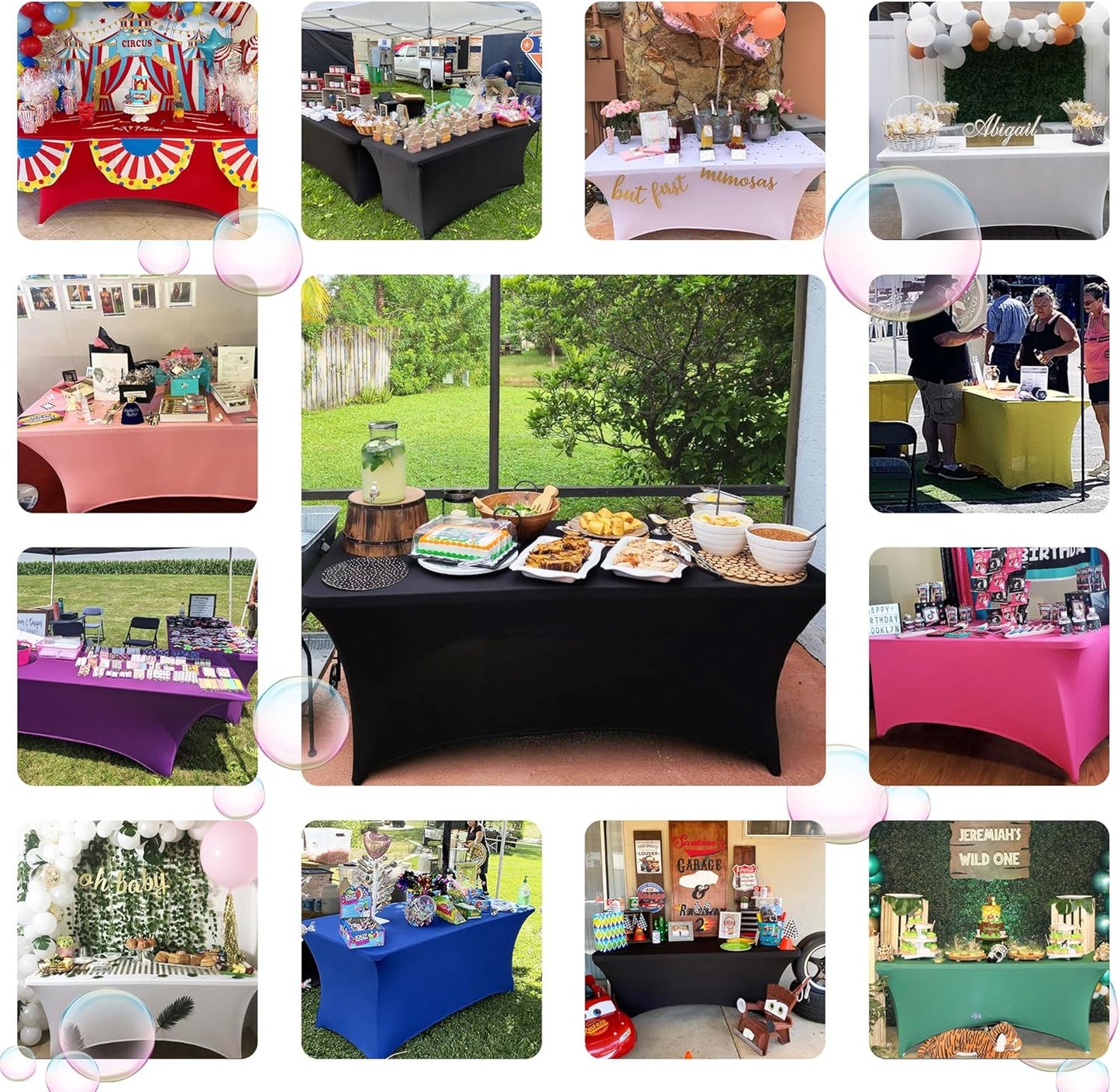 ABCCANOPY 6 FT Grey Spandex Table Cover Stretch Fitted Wrinkle Resistant Tablecloth Reuse for Rectangular Folding Table Patry Event Wedding Banquet Protector