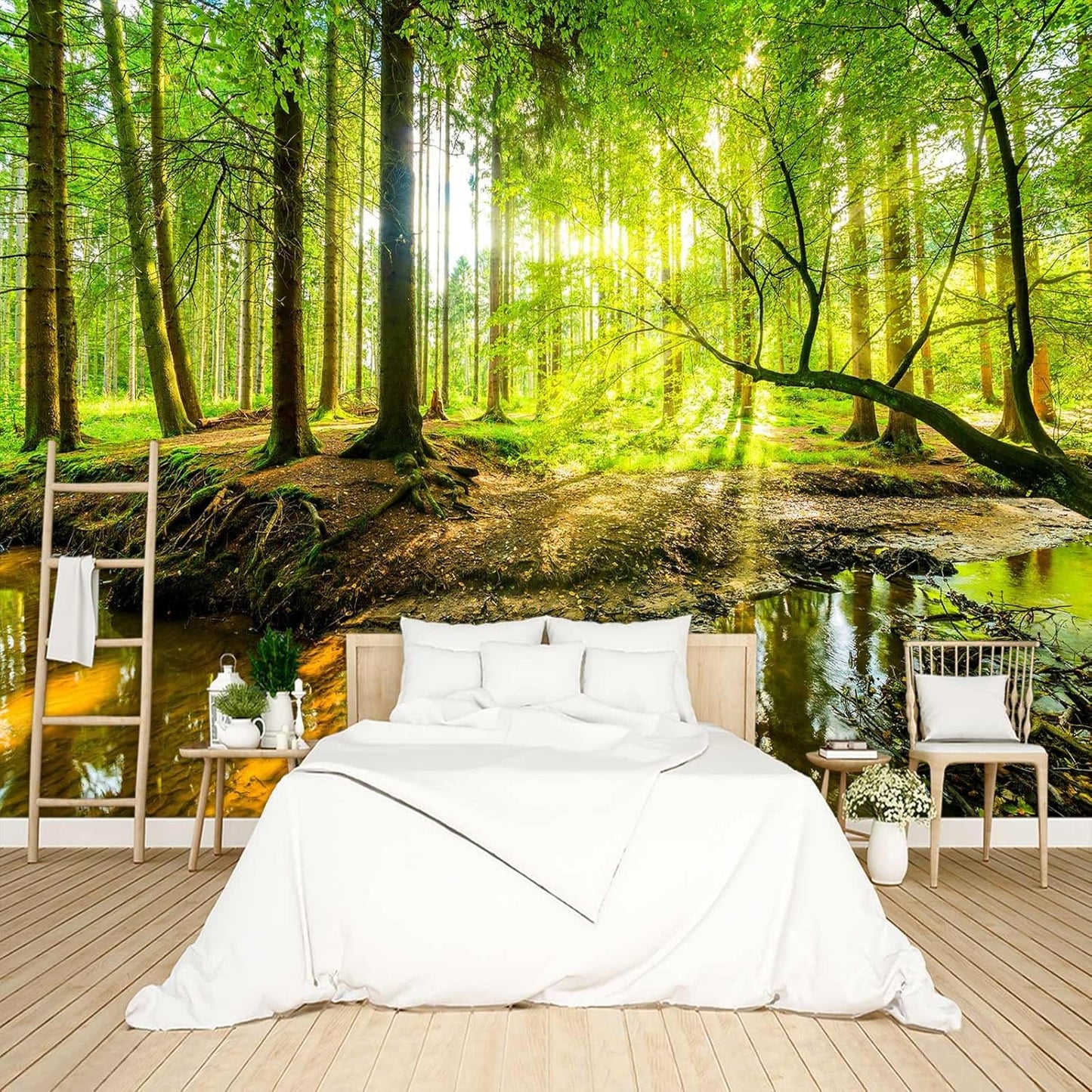 Nature Forest Wallpaper Woodland Peel and Stick Wall Mural for Bedroom Living Room - 85"x118"
