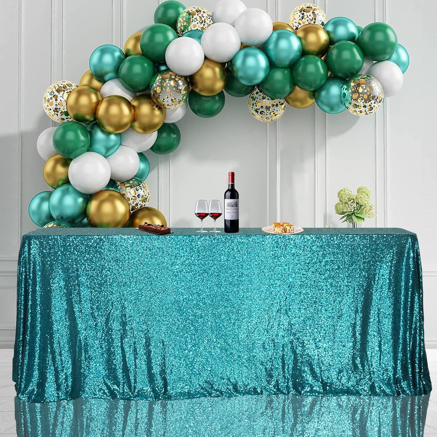 SquarePie Sequin Tablecloth 50 x 72 Inch Teal Sparkly Table Linen for Wedding Party