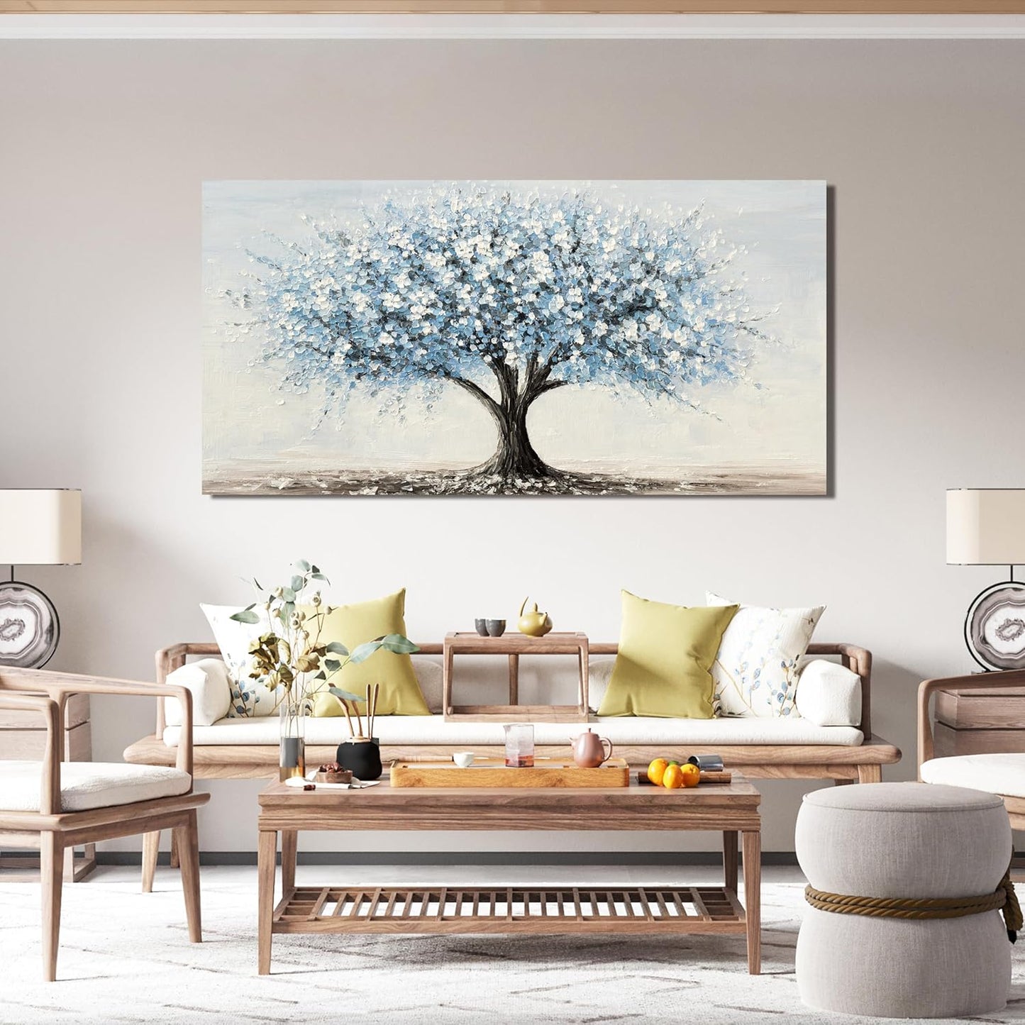 Canvas Wall Art Decor Wall Art Pictures for Living Room Vintage White Blue Wall Art Prints Tree of Life Wall Art Decorations Canvas Art Wall Decor Artwork for Walls Bedroom Office Decor 20" X 40"