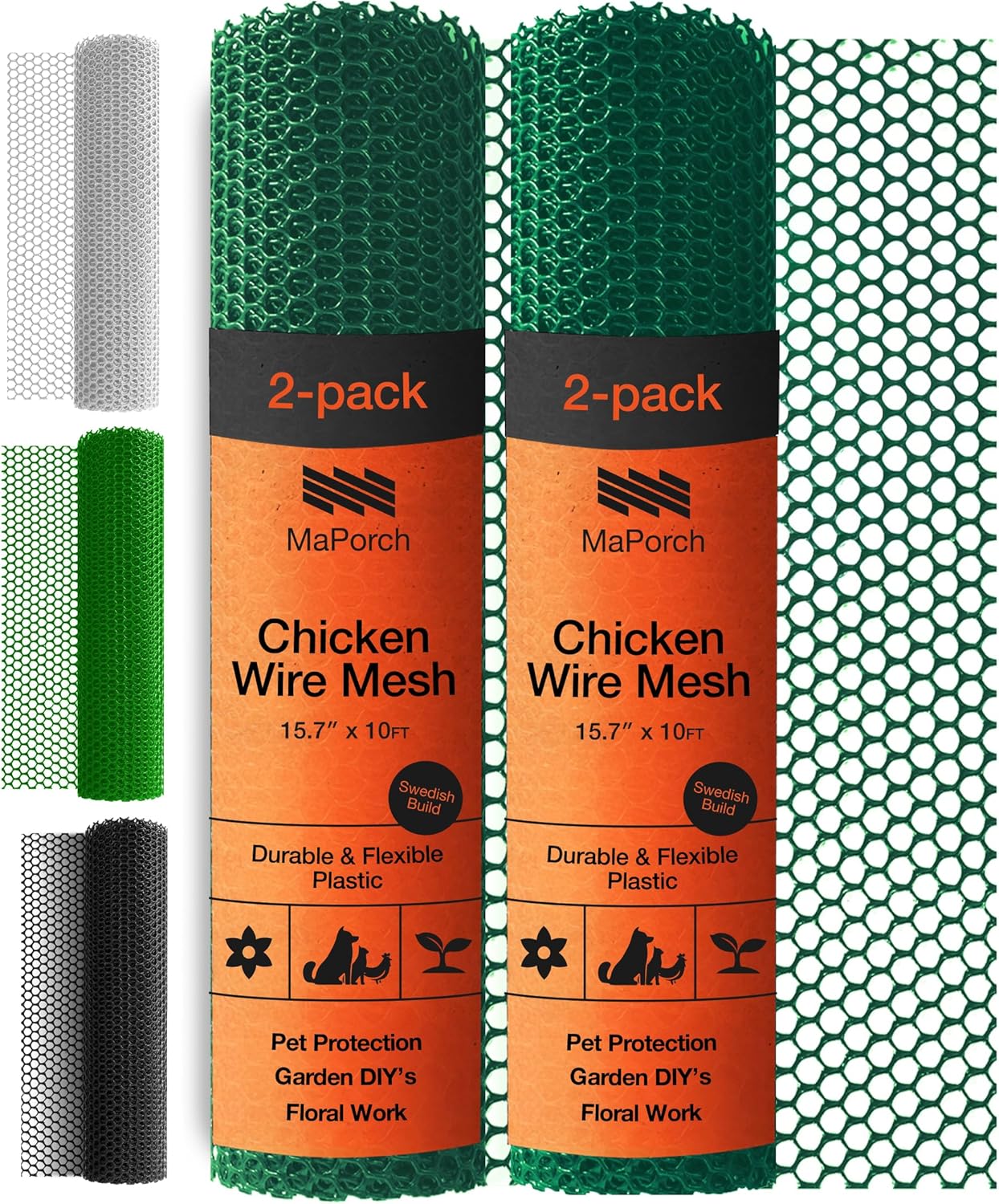 MaPorch Plastic Wire Mesh Fence - Green, 15.71" x 10 ft, 2 Pack - Plastic Chicken Wire Fencing for Dogs, Rabbits & Poultry - Chicken Netting Barrier - Balcony Netting for Pets - Balcony Cat Barrier