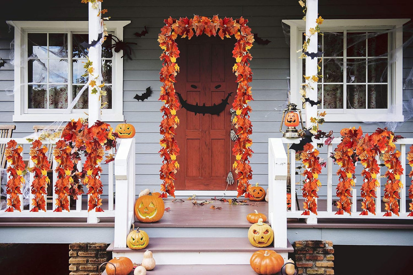 RECUTMS 2 Pack Fall Maple Garland - 5.8 FT/Pcs Autumn Hanging Fall Leave Vines for Home Garden Wedding Party Thanksgiving Dinner Fireplace Door Frame Doorway Backdrop Christmas Decor