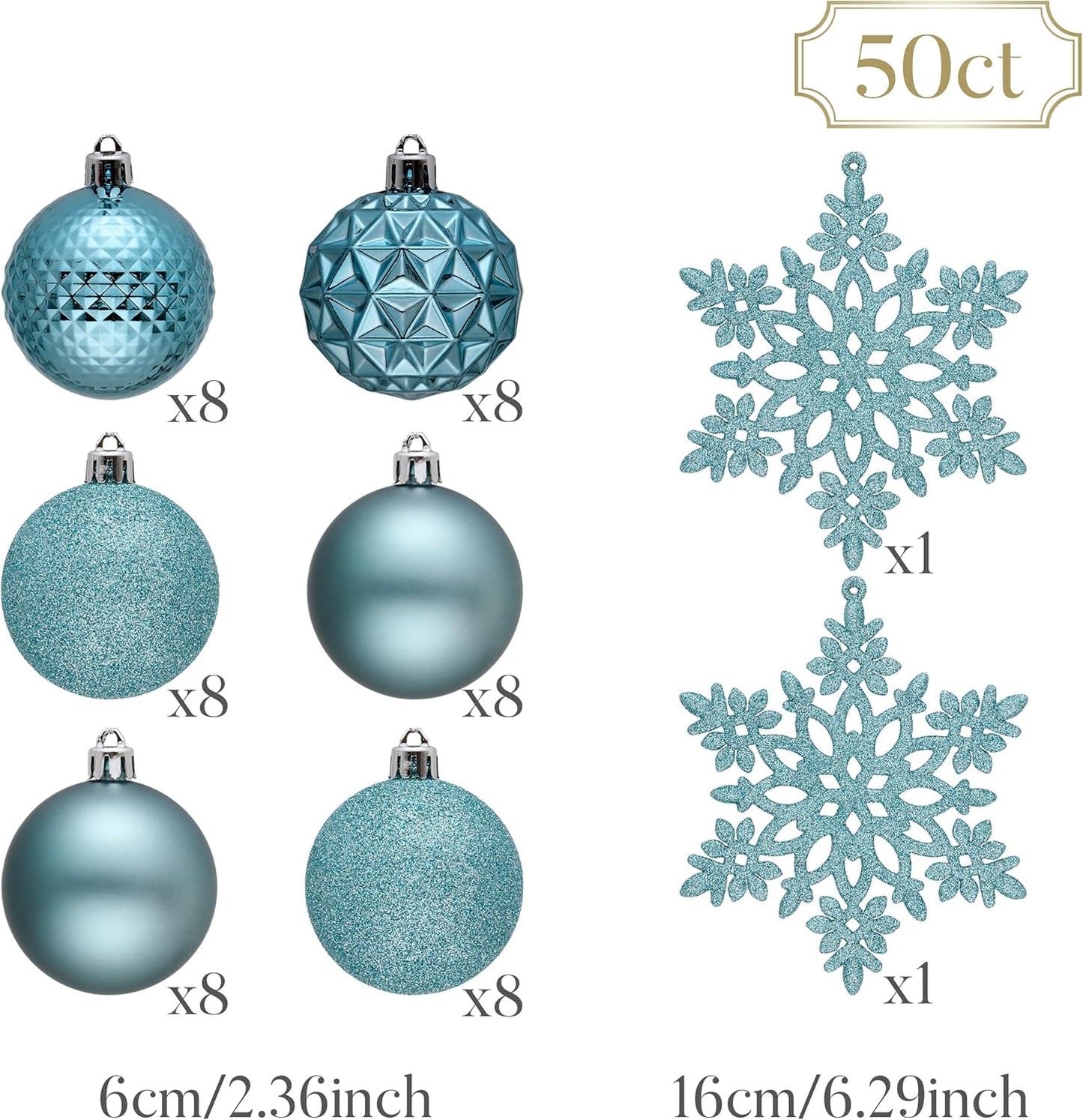Valery Madelyn Christmas Tree Decorations Ornament Set for Fall Halloween, 50ct 2.36 Inches Light Blue Shatterproof Christmas Ball Ornaments Hanging Xmas Holiday Party Decor