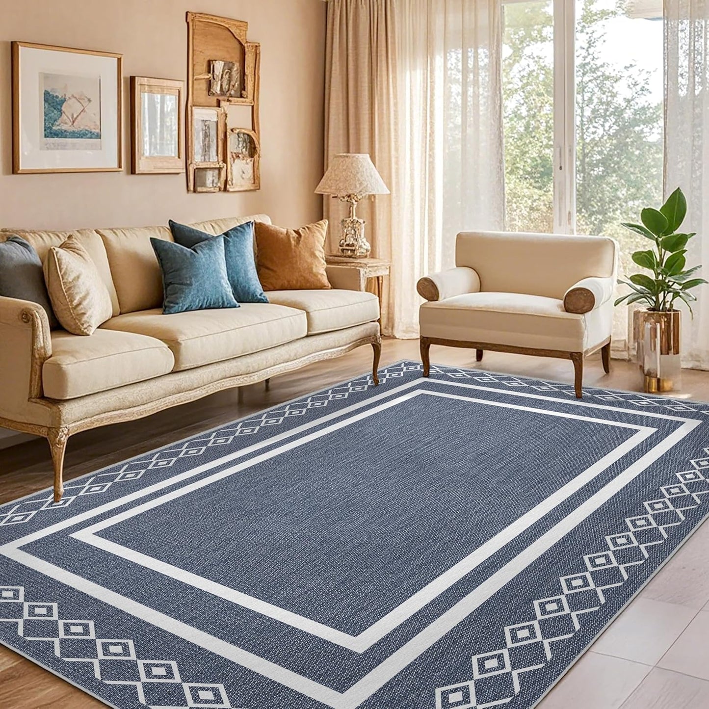 Outdoor Patio Rug, Outside Rectangular Carpet, Moroccan Geometric Rugs, Washable Large Indoor Outdoor Rug Mats for RV, Picnic, Backyard, Deck, Balcony, Porch, Beach 5'x8'
