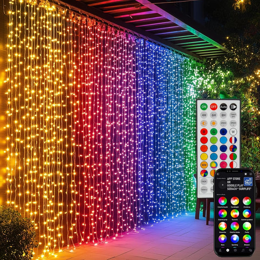 Dazzle Bright 300 LED Curtain String Lights, RGB Color Changing Christmas Fairy Lights for Bedroom with Remote & APP Control, Waterproof Smart Window Lights Party Wedding Garden Wall Decor
