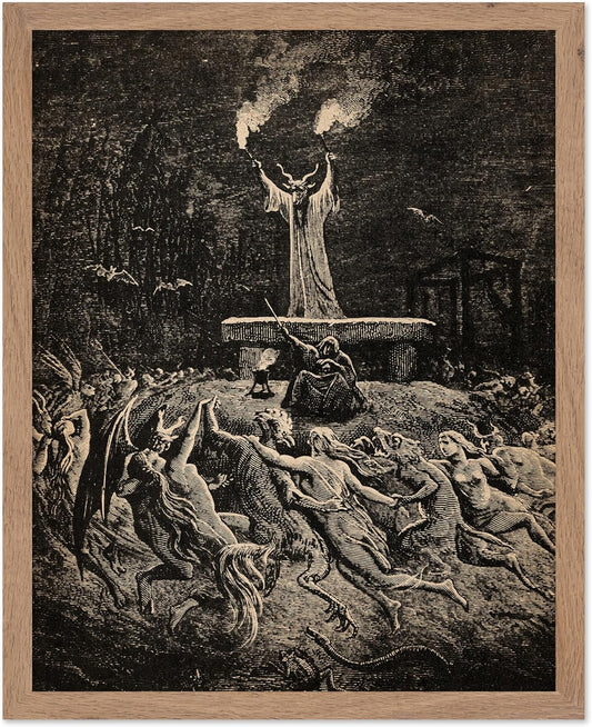 Poster Master Vintage Gustave Dore Poster - Retro Illustration Print - Gift for Gothic, Horror Fan - Dance of Sabbath, Witch, Magic, Spell - Wall Decor for Bedroom, Dorm, 16x20 Beige Framed