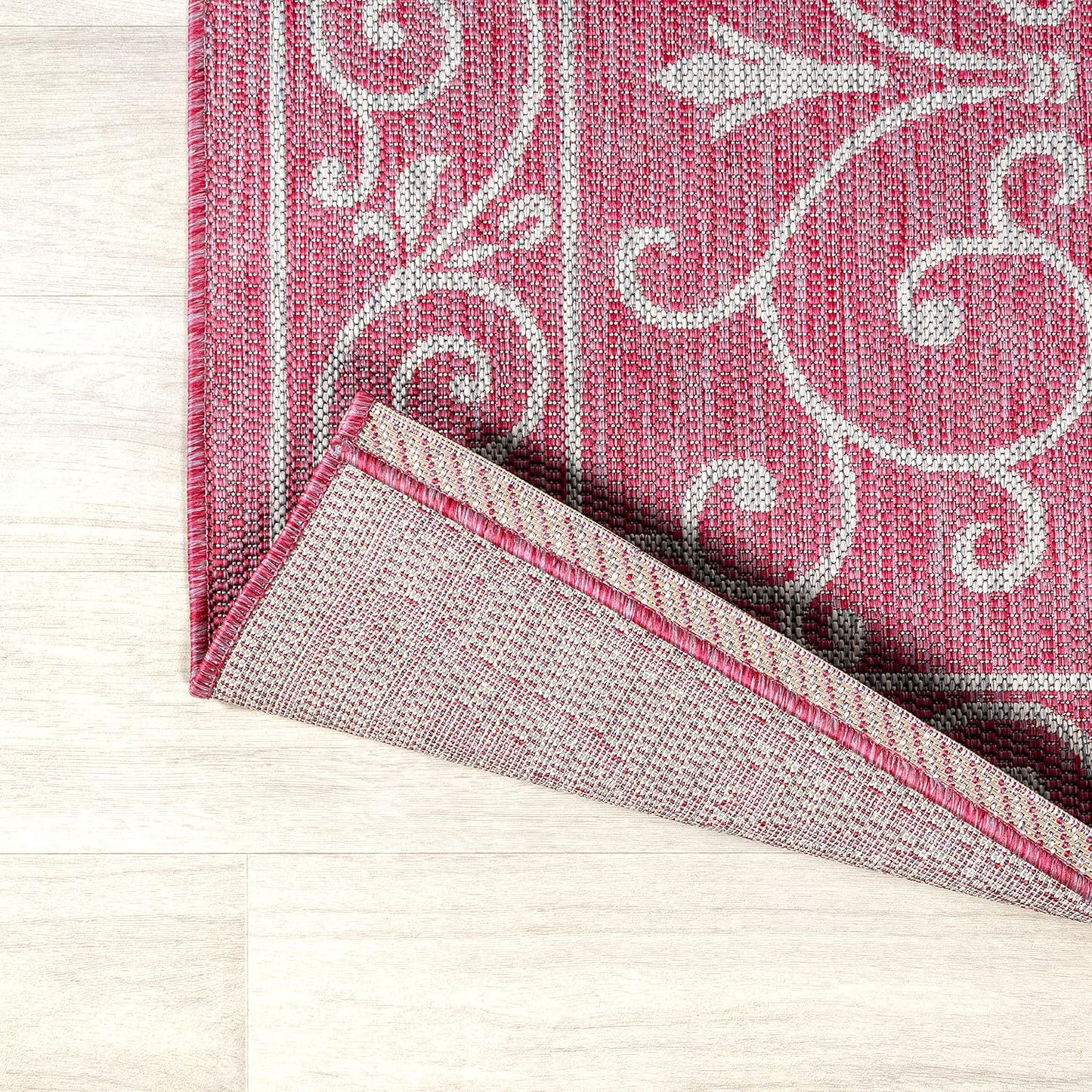 JONATHAN Y Vintage Filigree Indoor Outdoor Runner Rug 2X10 Fuchsia/Light Gray, Charleston Textured Weave for Backyard, Patio, Porch, Easy-Cleaning, Pet-Friendly, Non-Shedding (SMB106J-210)