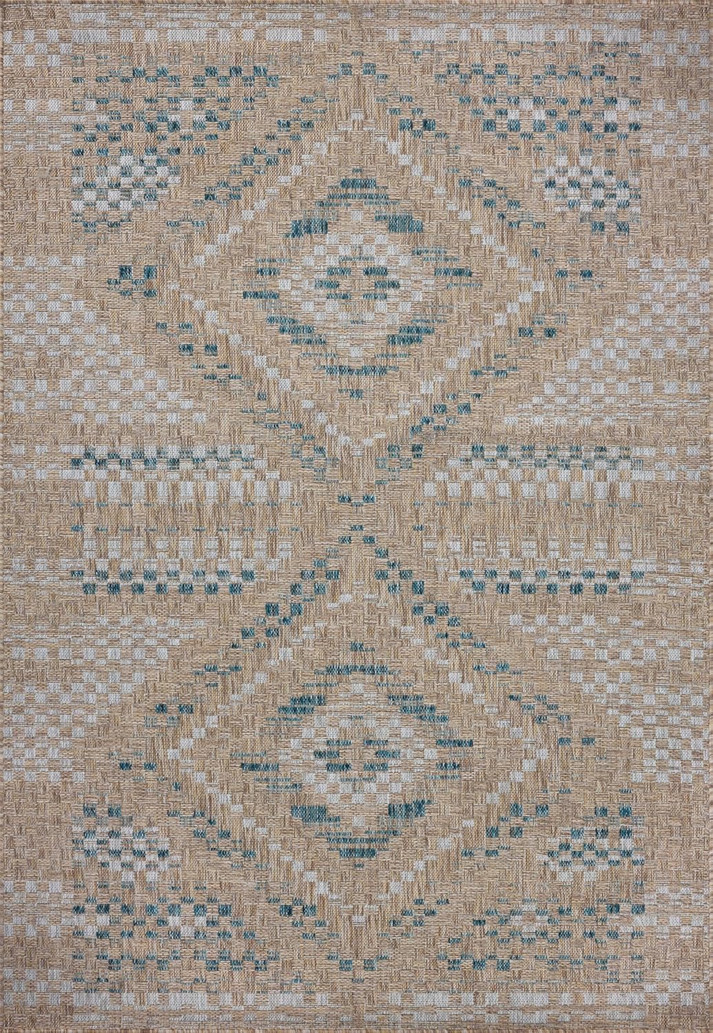 Loloi Amber Lewis Topanga Collection TOP-04 Natural/Aqua 3'-11" x 5'-11" Indoor/Outdoor Accent Rug