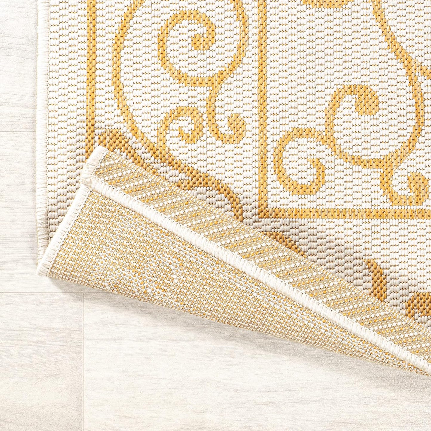 JONATHAN Y Vintage Filigree Indoor Outdoor Area Rug 5X8 Cream/Yellow, Charleston Textured Weave for Backyard, Patio, Porch, Easy-Cleaning, High Traffic, Pet-Friendly, Non-Shedding (SMB106M-5)