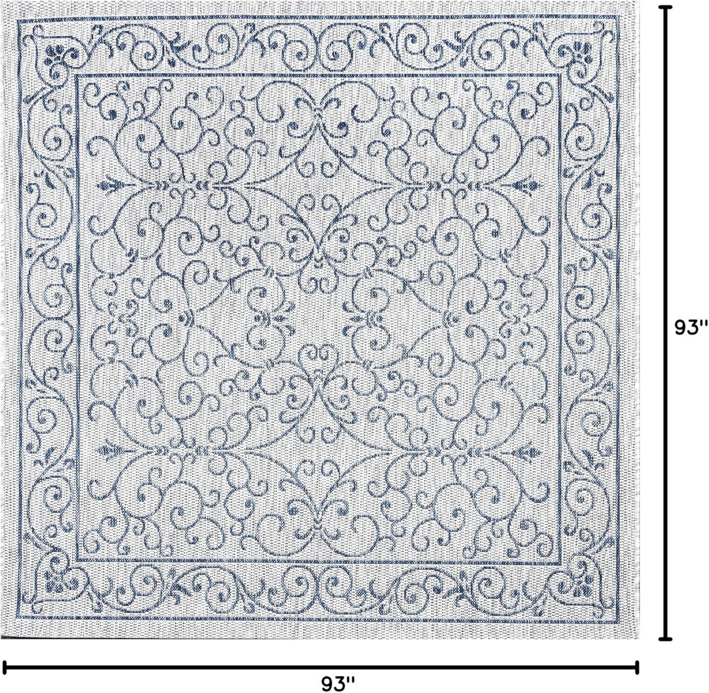 JONATHAN Y Vintage Filigree Indoor Outdoor Square Area Rug 8X8 Gray/Navy, Charleston Textured Weave for Backyard, Patio, Porch, Easy-Cleaning, High Traffic, Pet-Friendly, Non-Shedding (SMB106C-8SQ)