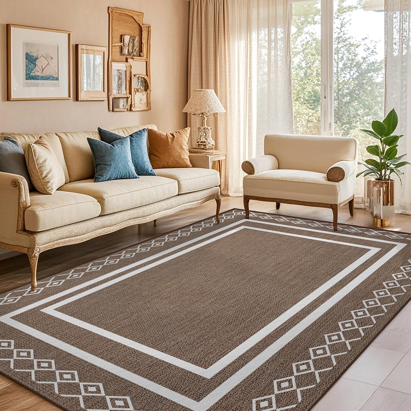 Outdoor Patio Rug, Outside Rectangular Carpet, Moroccan Geometric Rugs, Washable Large Indoor Outdoor Rug Mats for RV, Picnic, Backyard, Deck, Balcony, Porch, Beach 5'x8'