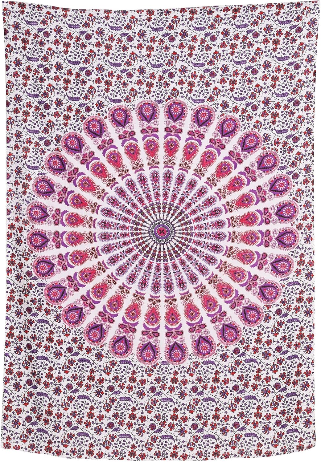 Bless International Handmade Indian hippie Bohemian Psychedelic Peacock Mandala Wall hanging College Dorm Beach Throws Table Cloth Bedding Tapestry (Pink Blue, Twin(54x72Inches)(140x185cms))
