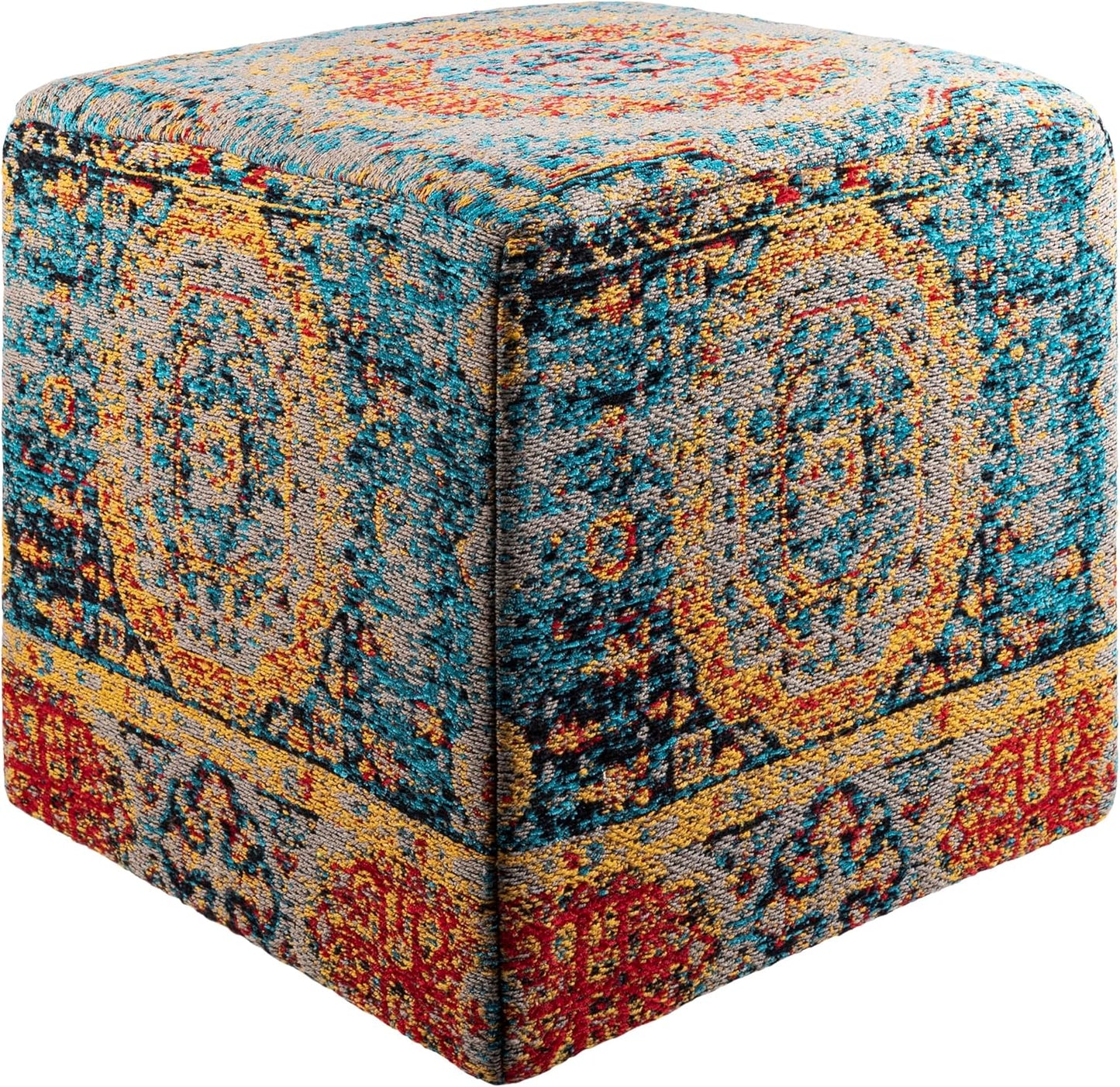 Mark&Day Pouf Ottoman, Kaltenleutgeben Traditional Saffron Cube Pouf Foot Rest for Living Room, Bedroom and Boho Home Decor (18"x18"x18")