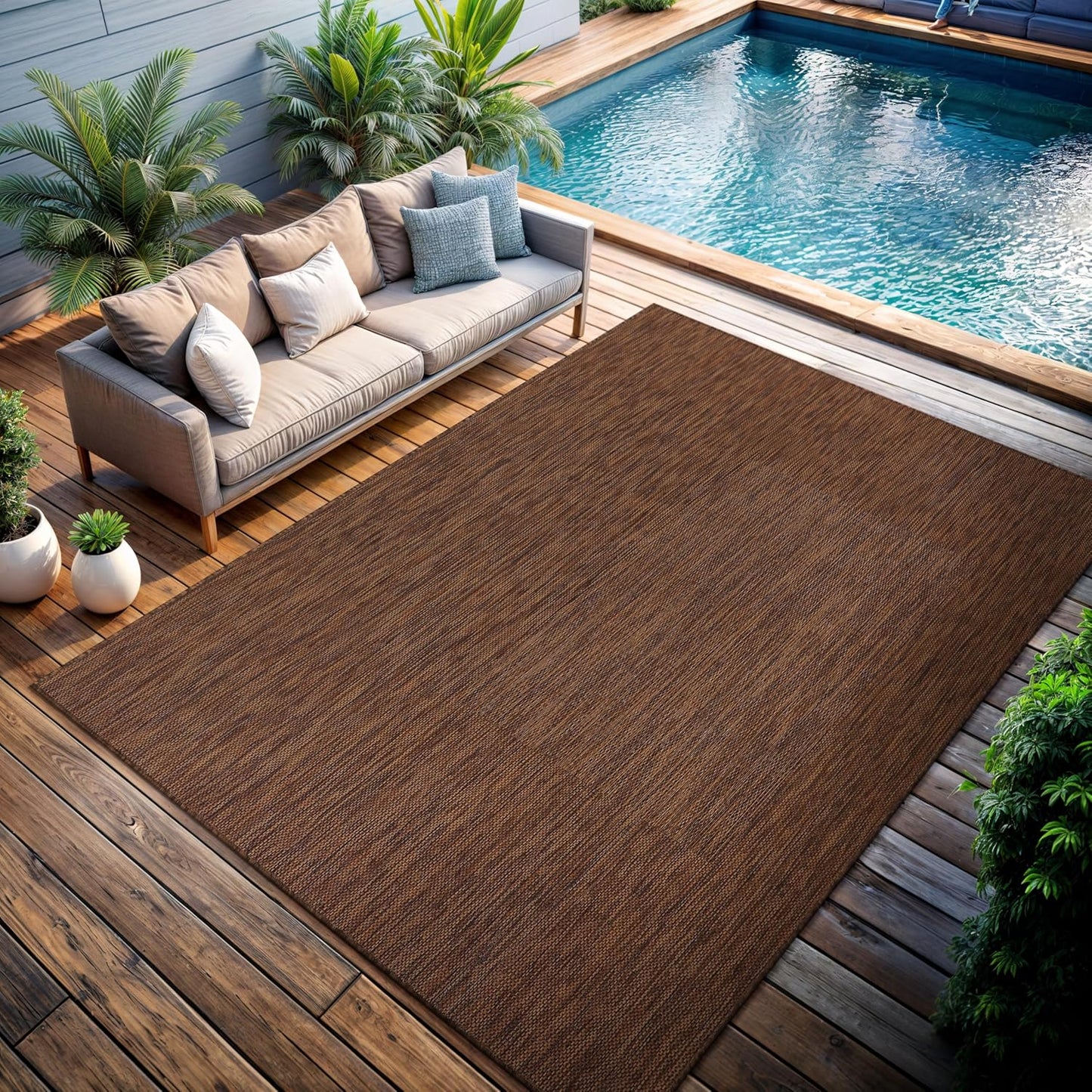 CAMILSON Outdoor Rug 8x10 Modern Area Rugs for Indoor and Outdoor Patios and Porches - Waterproof, Washable, Non-Shedding, Easy-to-Clean Outside Carpet (8 x 10, Solid - Gold)