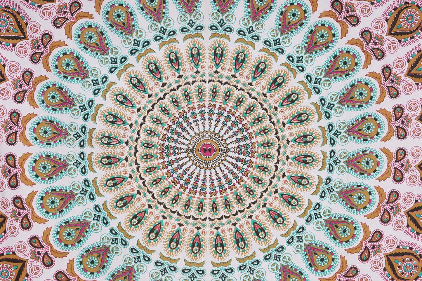 Bless International Handmade Indian hippie Bohemian Psychedelic Peacock Mandala Wall hanging College Dorm Beach Throws Table Cloth Bedding Tapestry (Floral Gold, Twin(54x72Inches)(140x185cms))