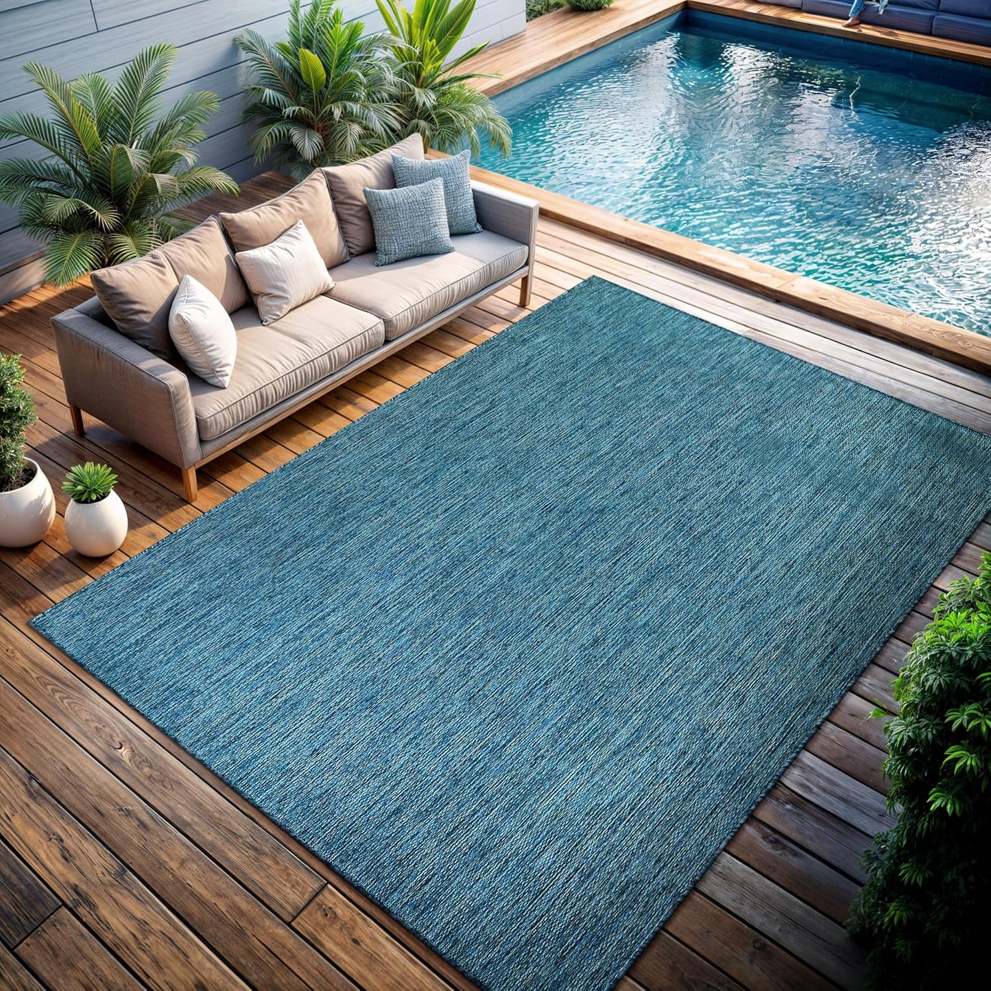 CAMILSON Outdoor Rug 6x9 Modern Area Rugs for Indoor and Outdoor Patios and Porches - Waterproof, Washable, Non-Shedding, Easy-to-Clean Outside Carpet (6 x 9, Solid - Aqua)