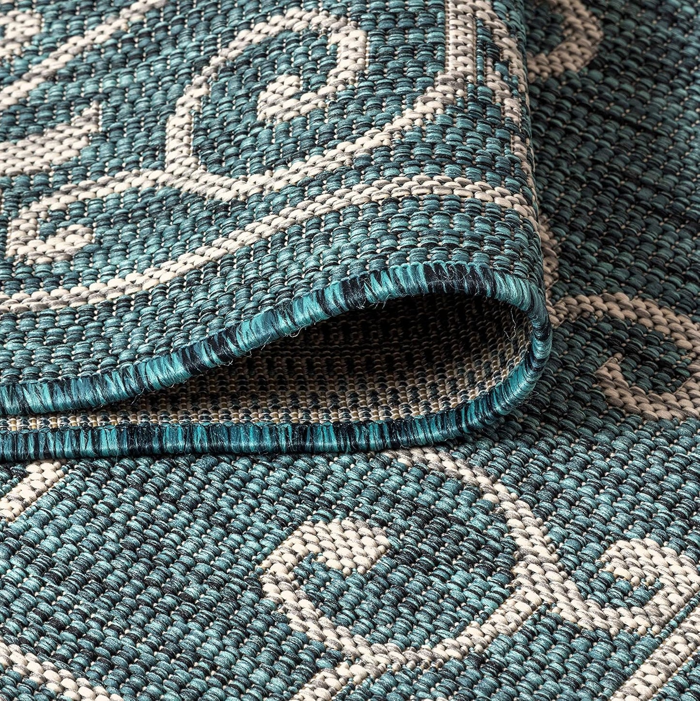 JONATHAN Y Vintage Filigree Indoor Outdoor Round Area Rug 6 Ft Teal/Gray, Charleston Textured Weave for Backyard, Patio, Porch, Easy-Cleaning, High Traffic, Pet-Friendly, Non-Shedding (SMB106F-6R)