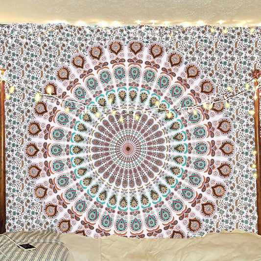 Bless International Handmade Indian hippie Bohemian Psychedelic Peacock Mandala Wall hanging College Dorm Beach Throws Table Cloth Bedding Tapestry (Floral Gold, King(88x104Inches)(225x265Cms))