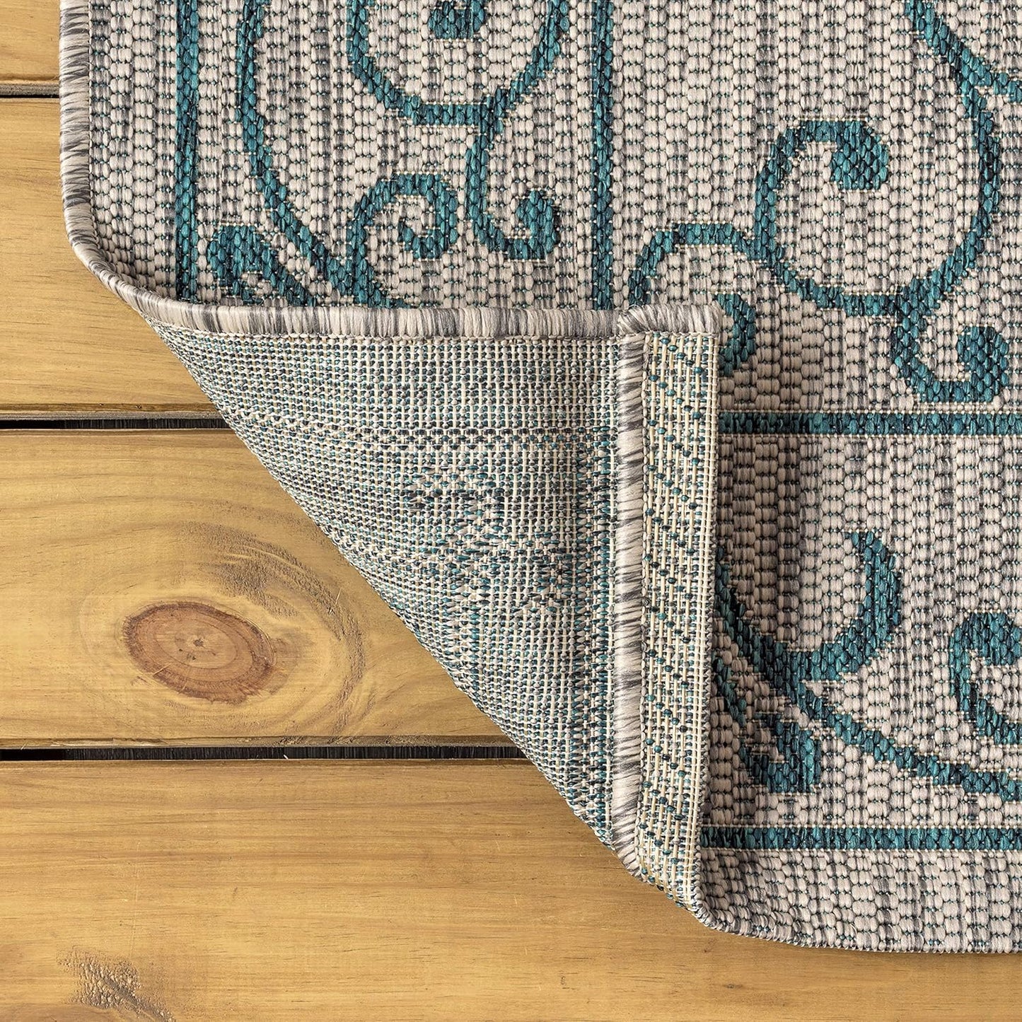 JONATHAN Y Vintage Filigree Indoor Outdoor Square Area Rug 5X5 Gray/Teal, Charleston Textured Weave for Backyard, Patio, Porch, Easy-Cleaning, High Traffic, Pet-Friendly, Non-Shedding (SMB106E-5SQ)