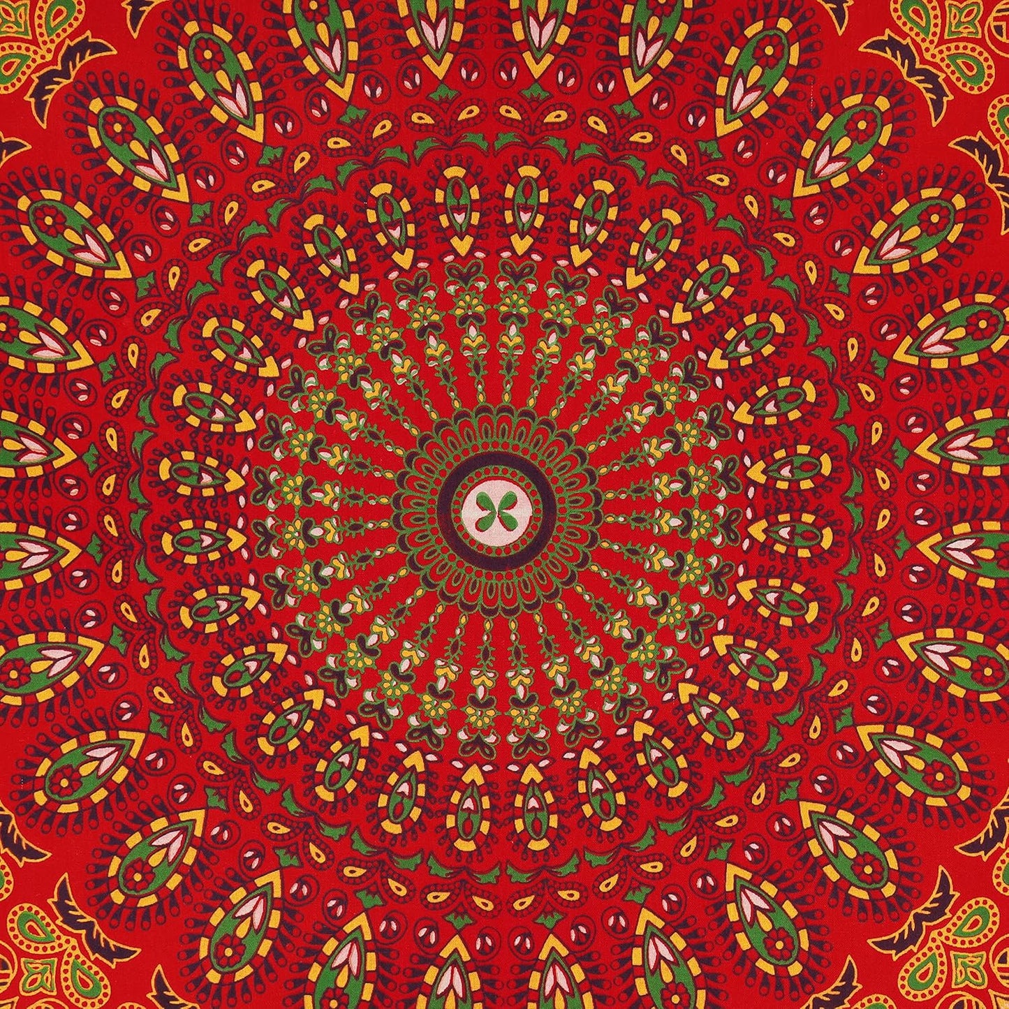 Bless International Handmade Indian hippie Bohemian Psychedelic Peacock Mandala Wall hanging College Dorm Beach Throws Table Cloth Bedding Tapestry (Golden Red, Medium(54x60Inches)(137x152cms))