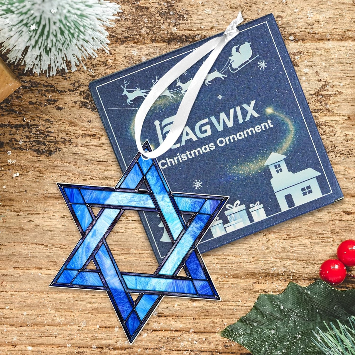 FLAGWIX Hanukkah Gifts for Women Men - Acrylic Christmas Ornaments 2025 - Hanukkah Ornaments for Tree, Chanukah Decorations, Star of David Tree Topper, Spiritual Religious Gifts for Women Mom Grandma