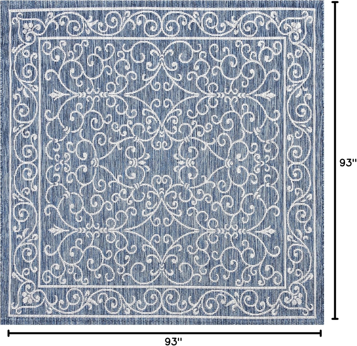 JONATHAN Y Vintage Filigree Indoor Outdoor Square Area Rug 8X8 Navy/Gray, Charleston Textured Weave for Backyard, Patio, Porch, Easy-Cleaning, High Traffic, Pet-Friendly, Non-Shedding (SMB106D-8SQ)