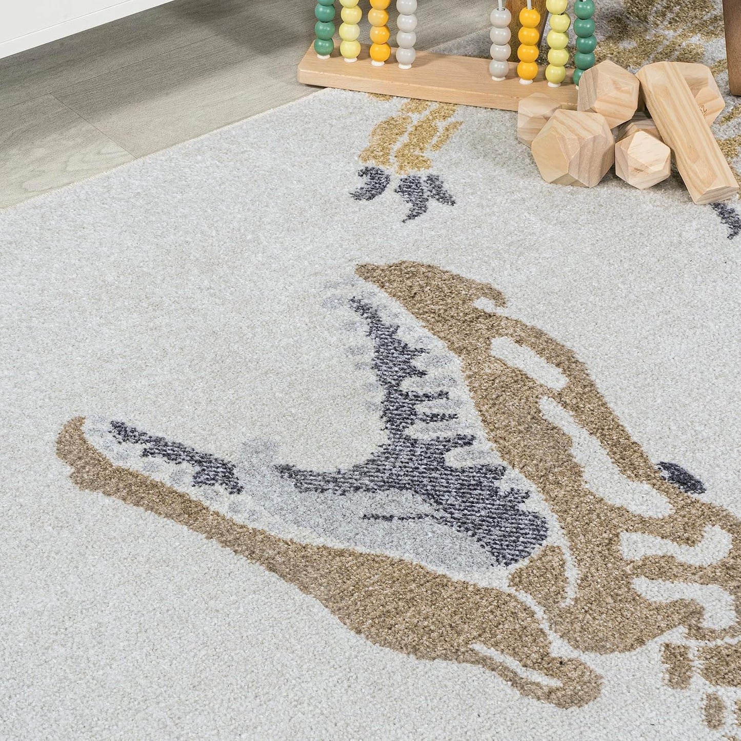 JONATHAN Y Machine-Washable Cream/Multi Runner Rug, 2x8, Kingdarr T-Rex Modern, Casual, Kids & Novelty for Living Room, Dining Room, Bedroom, Kitchen Easy-Cleaning, Non-Shedding (KDW103A-28)