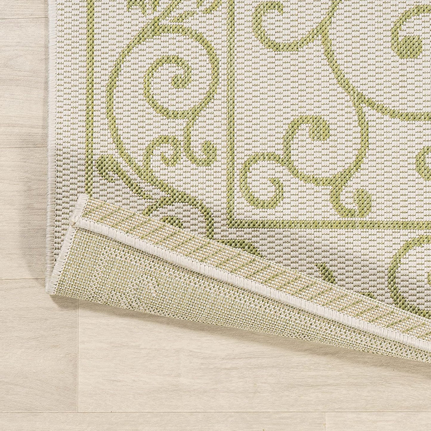 JONATHAN Y Vintage Filigree Indoor Outdoor Runner Rug 2X10 Cream/Green, Charleston Textured Weave for Backyard, Patio, Porch, Easy-Cleaning, High Traffic, Pet-Friendly, Non-Shedding (SMB106I-210)