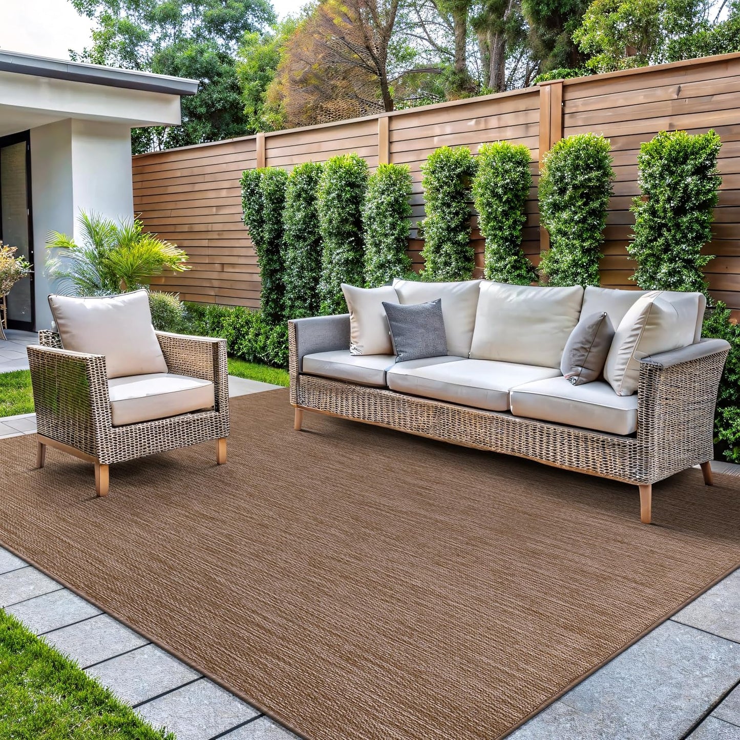 CAMILSON Outdoor Rug 6x9 Modern Area Rugs for Indoor and Outdoor Patios and Porches - Waterproof, Washable, Non-Shedding, Easy-to-Clean Outside Carpet (6 x 9, Solid - Jute)